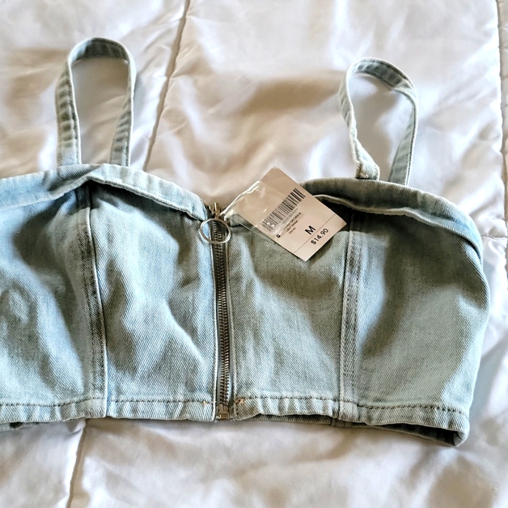 Zippered denim bustier